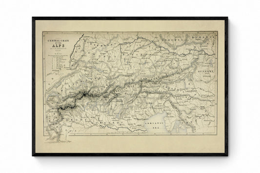 Central Chain of the Alps Map dated 1871 1871 – antique art print from Ninska Designs