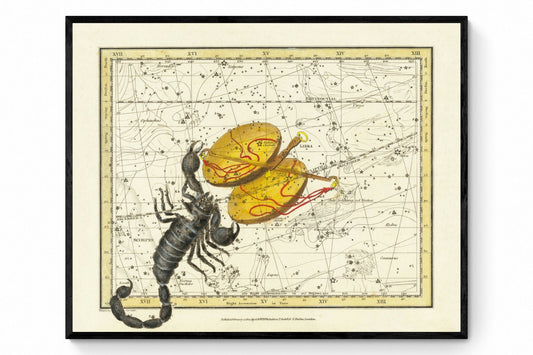 Scorpio & Libra Constellations Antique Reproduction 1822