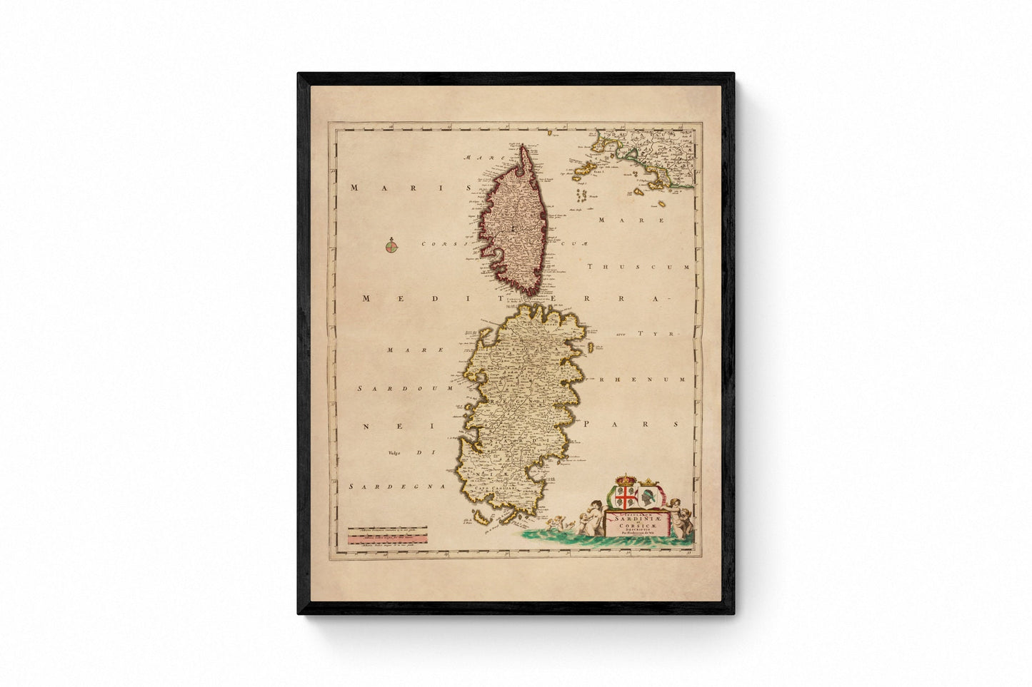 Sardinia and Corsica Map dated c. 1715 – antique art print from Ninska Designs