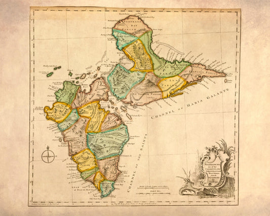 Map of Guadaloupe - Antique Reproduction Map - dated 1768 - Caribbean - Available Framed