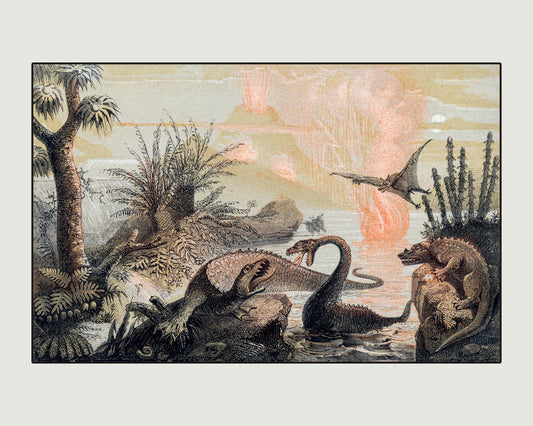 Primitive World by Adolphe François Pannemaker Print - dated 1857 - Antique Reproduction - Dinosaur - Palaentology - Available Framed