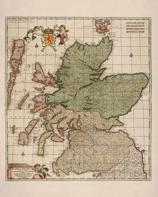 Scotia Regnum - Antique Map of Scotland - dated c.1715 - Atlas Maior - Antique Reproduction - Available Framed