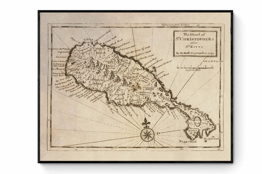 The Island of St Christophers alias St Kitts Map dated 1729 - Herman Moll