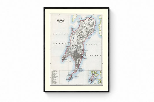 Bombay (Island and Town) Map - Antique Reproduction - Mumbai City Map - India - Available Framed