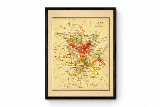 Agra Map - Antique Reproduction - City Plan - India - 1908 Map of Agra - City Map - Available Framed