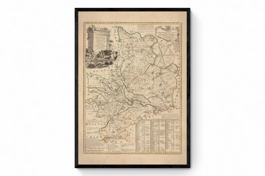 Huntingdon Map dated 1749 - Antique Reproduction - Emanuel Bowen - Detailed County Map - Available Framed