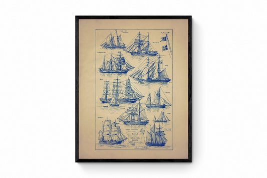 Sails and Sailing Ships - Antique Reproduction - Nautical Decor - Available Framed