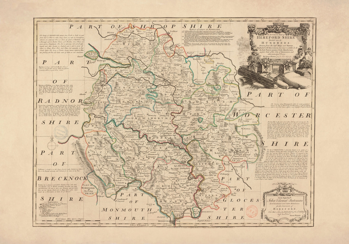 Herefordshire Map dated 1760 – antique art print from Ninska Designs