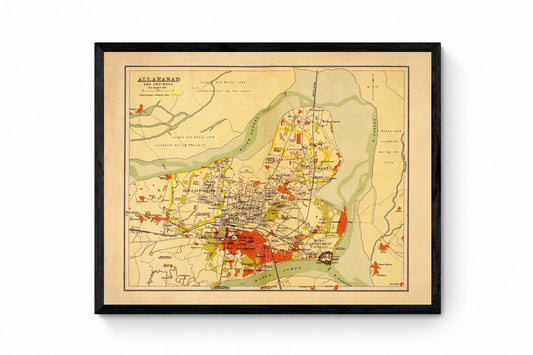Allahabad Map - Antique Reproduction - City Plan - Prayagraj - India - 1908 Map - City Map - Available Framed