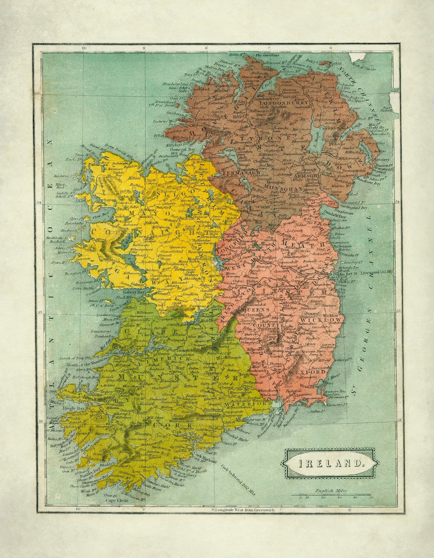 Ireland in 1863 Colourful Map 1863 – antique art print from Ninska Designs