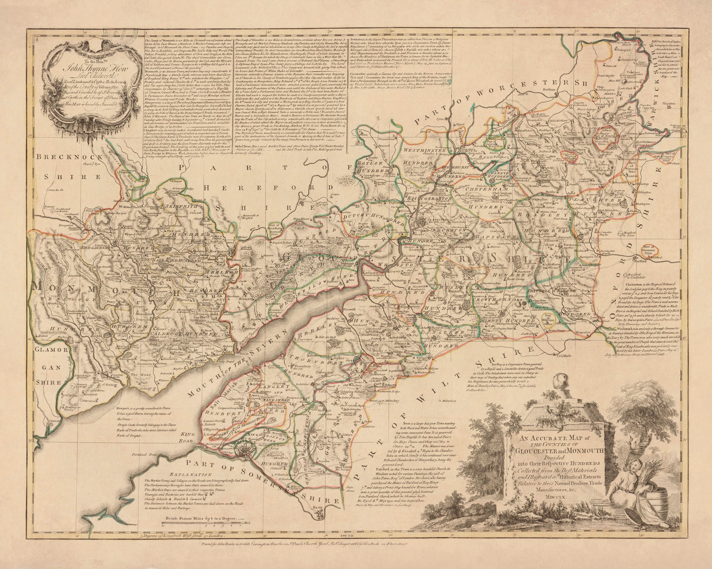 Gloucester and Monmouth Map dated 1760 – antique art print from Ninska Designs