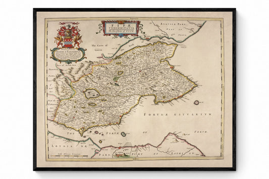 Map of Fife dated 1654 - Kingdom of Fife - Scotland - Antique Reproduction - Available Framed