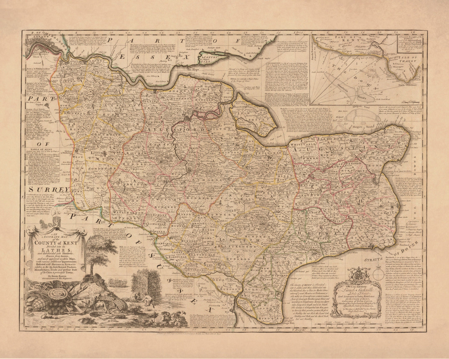 Kent Map dated 1740 – antique art print from Ninska Designs