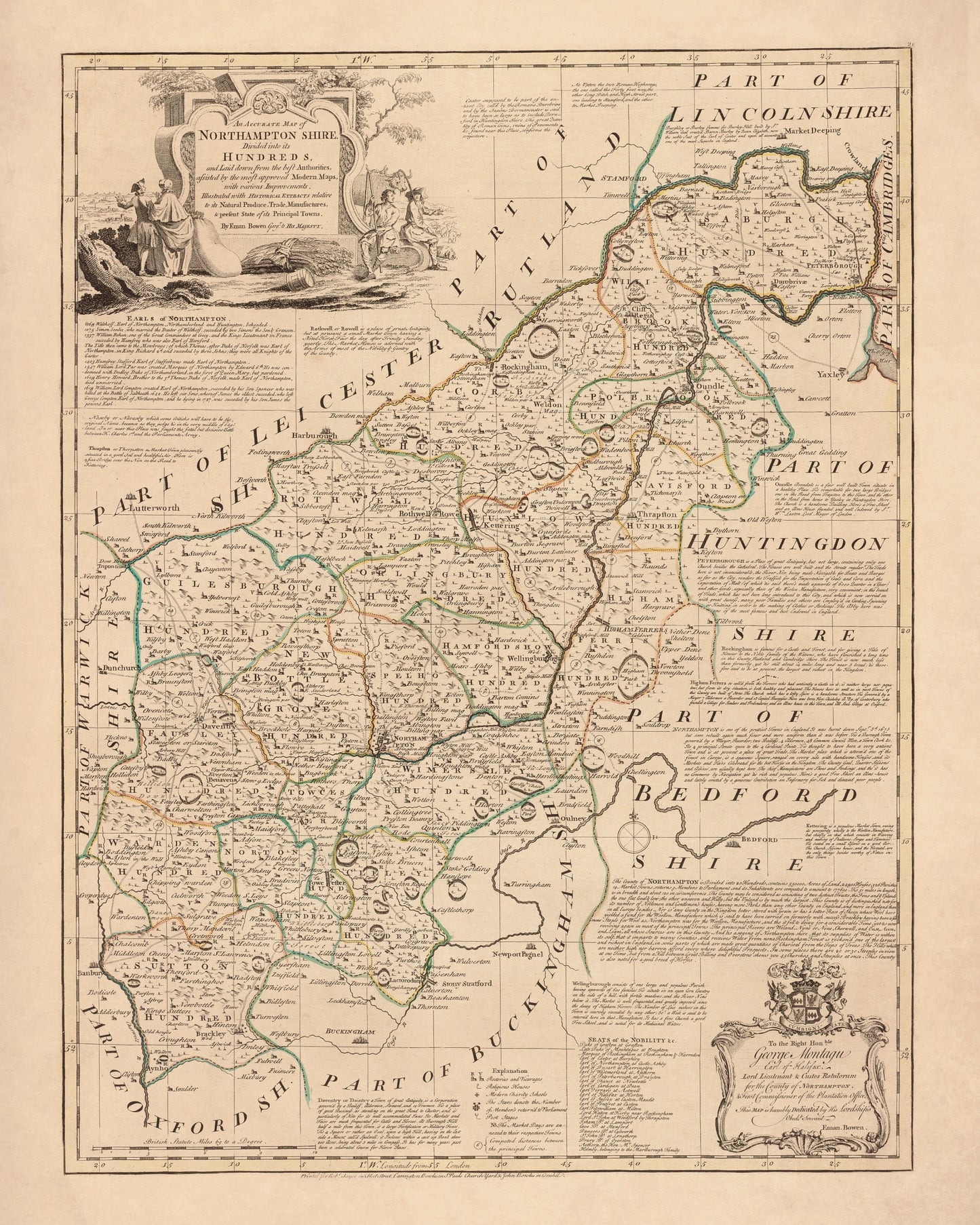 Northamptonshire Map dated 1760 – antique art print from Ninska Designs
