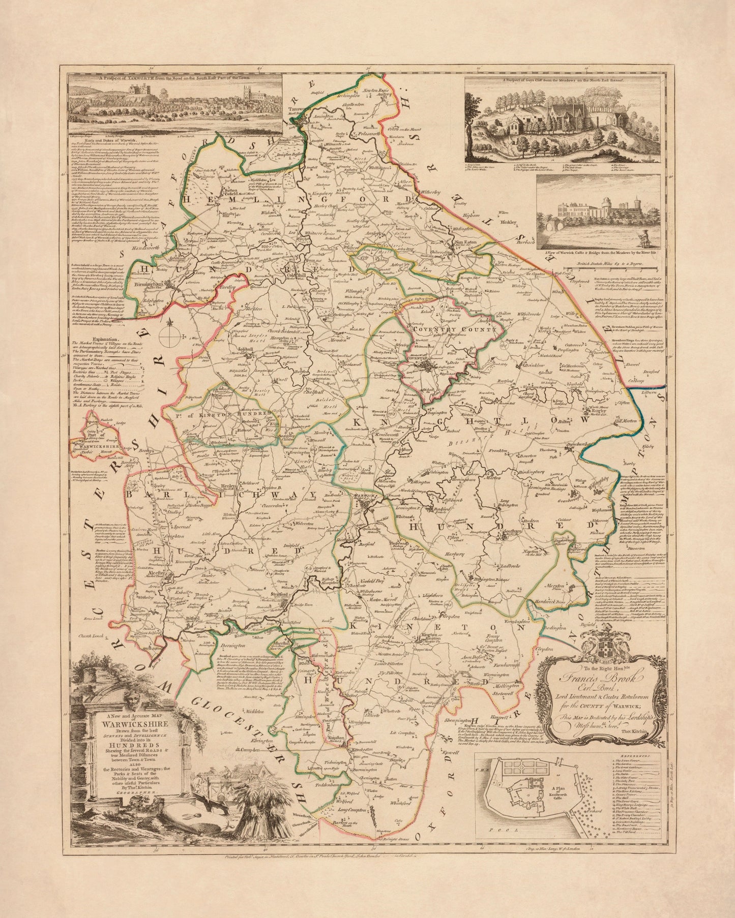 Warwickshire Map dated 1765 – antique art print from Ninska Designs