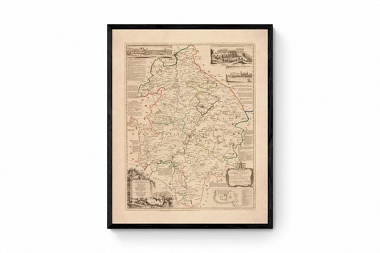 Warwickshire Map dated 1765 - Antique Reproduction - Emanuel Bowen - Detailed County Map - Available Framed