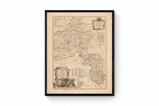 Oxfordshire Map dated 1750 - Antique Reproduction - Emanuel Bowen - Detailed County Map - Available Framed