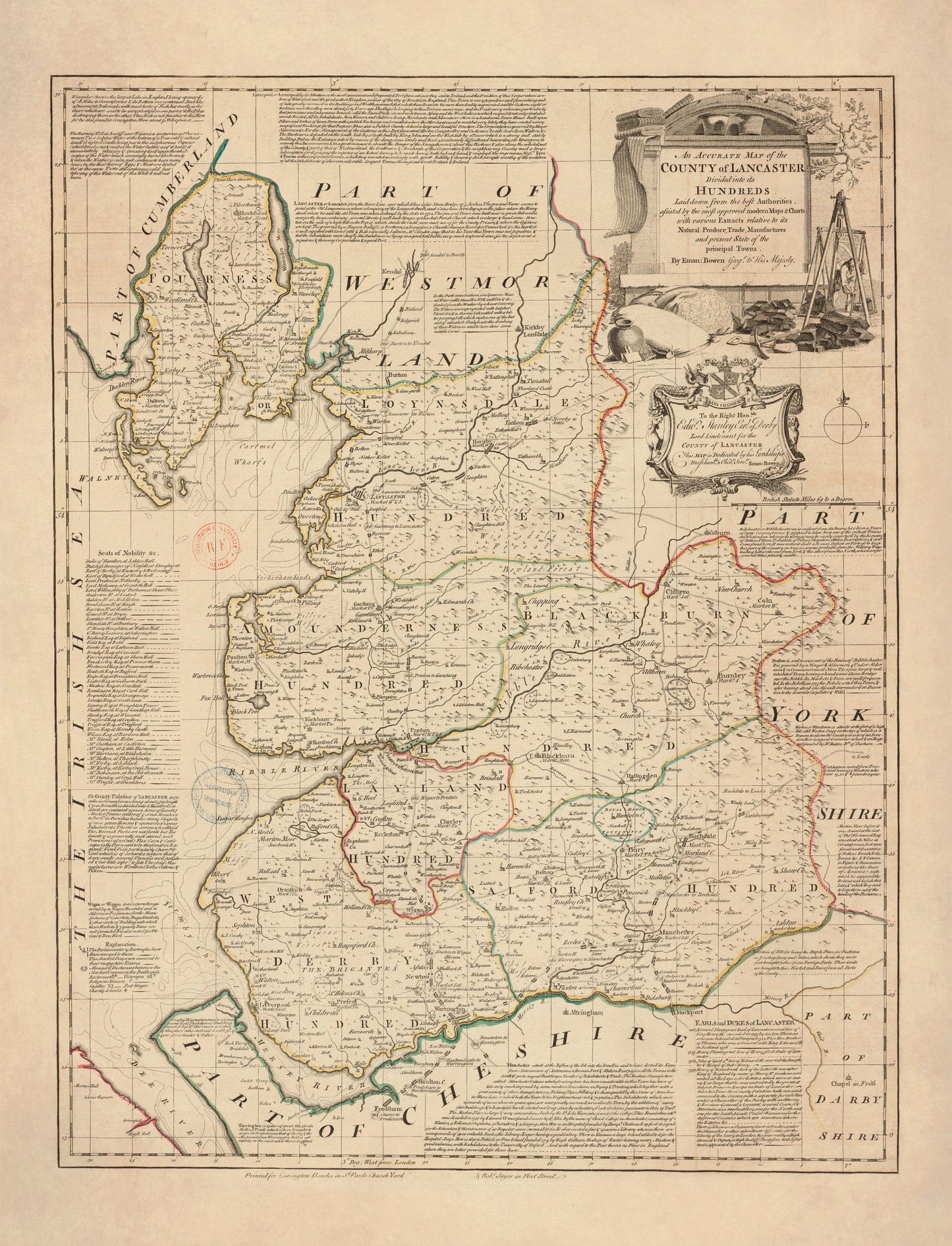 Lancashire Map dated 1749 – antique art print from Ninska Designs