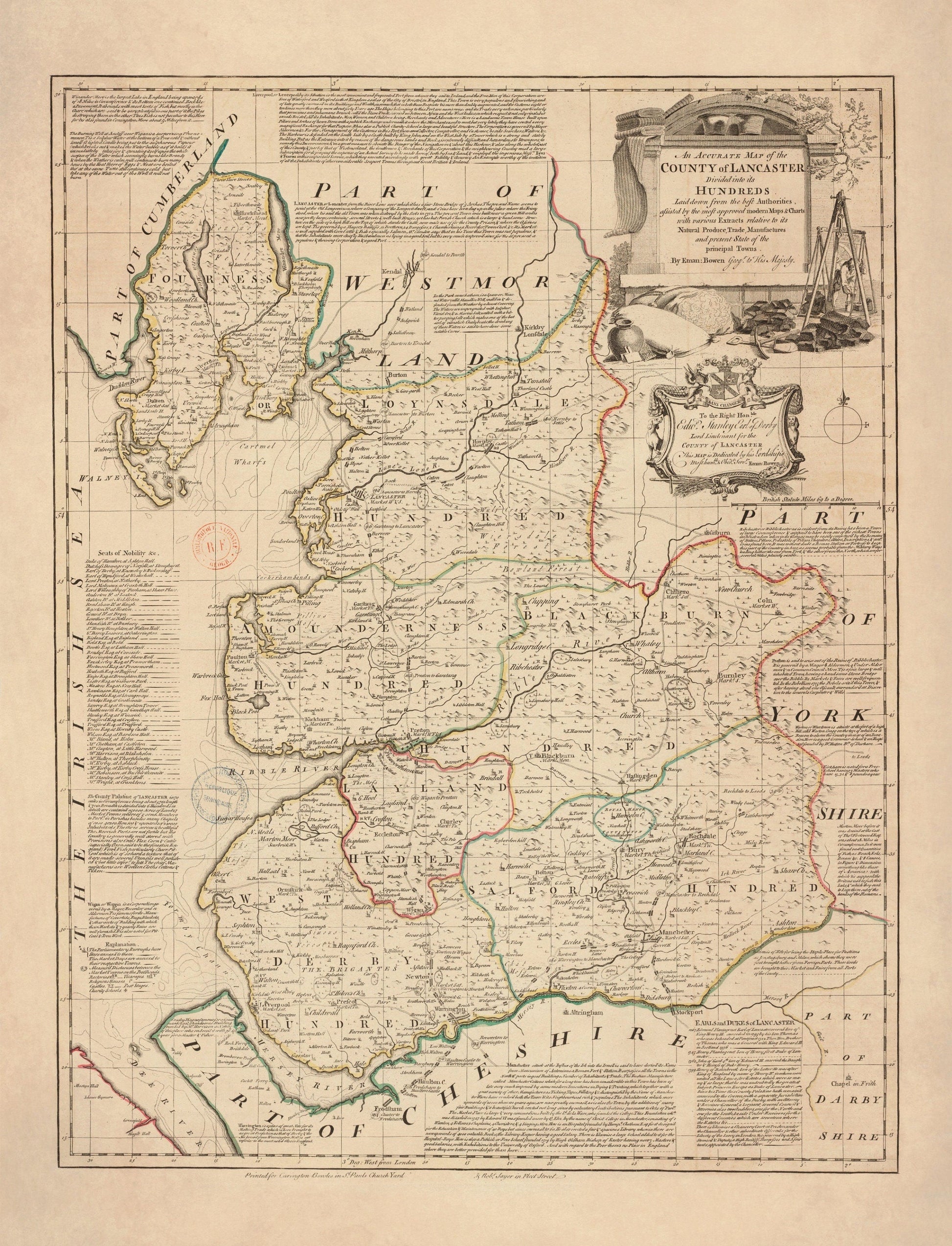 Lancashire Map dated 1749 – antique art print from Ninska Designs