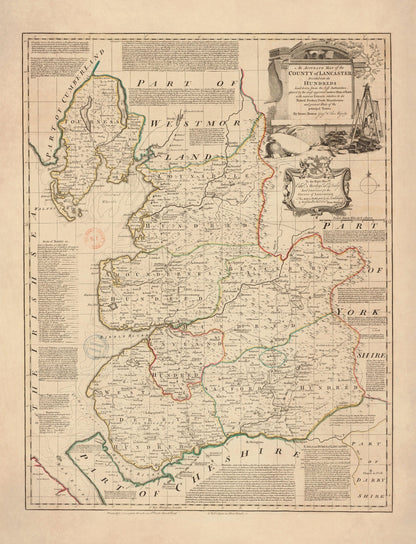 Lancashire Map dated 1749 – antique art print from Ninska Designs