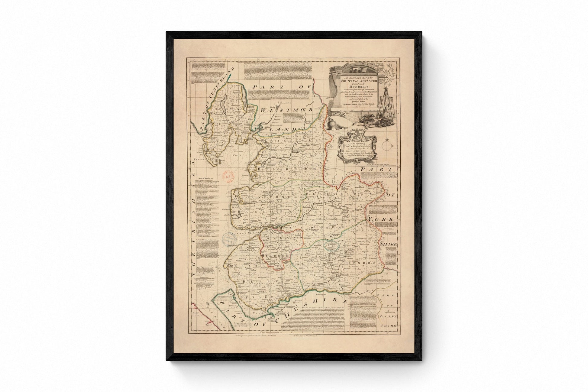 Lancashire Map dated 1749 – antique art print from Ninska Designs