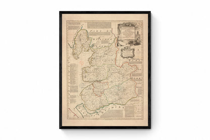 Lancashire Map dated 1749 – antique art print from Ninska Designs