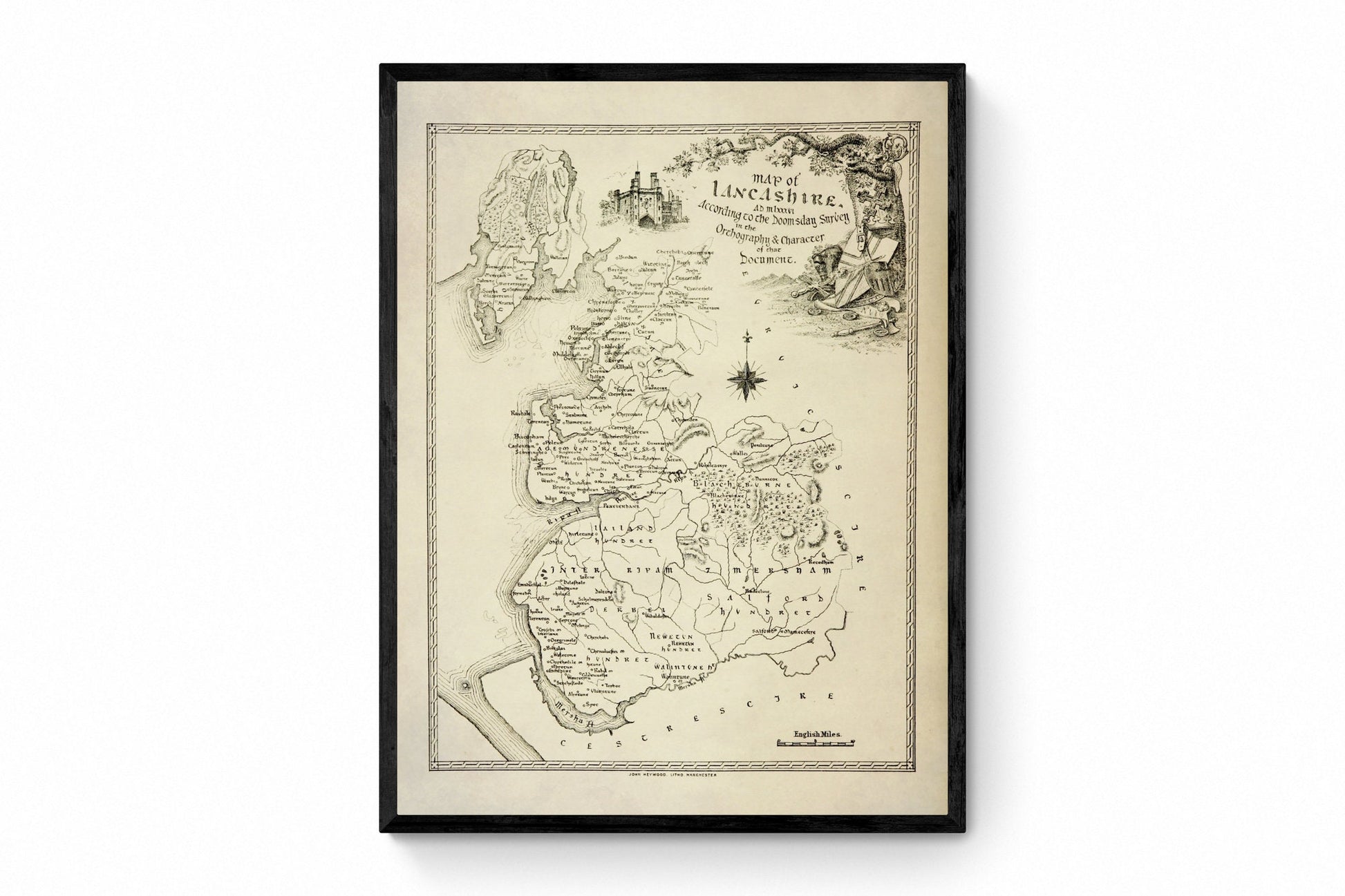 Domesday Map of Lancashire 1888 – antique art print from Ninska Designs