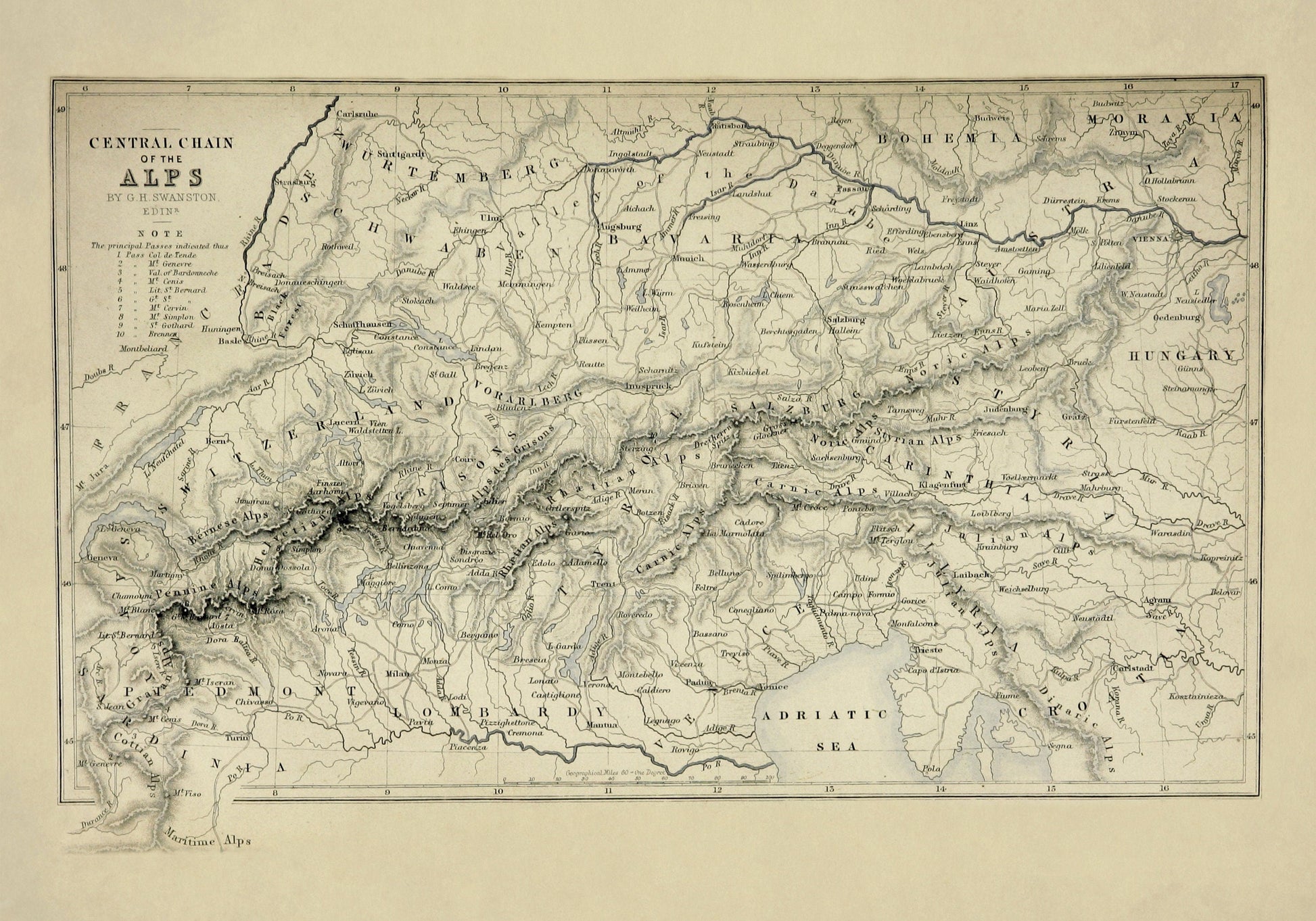 Central Chain of the Alps Map dated 1871 1871 – antique art print from Ninska Designs