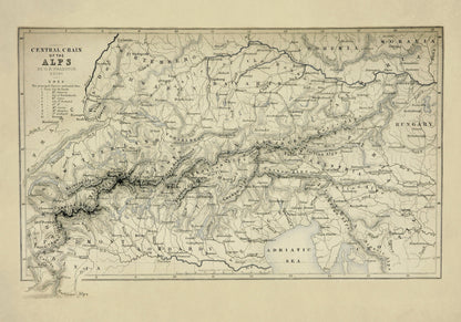 Central Chain of the Alps Map dated 1871 1871 – antique art print from Ninska Designs