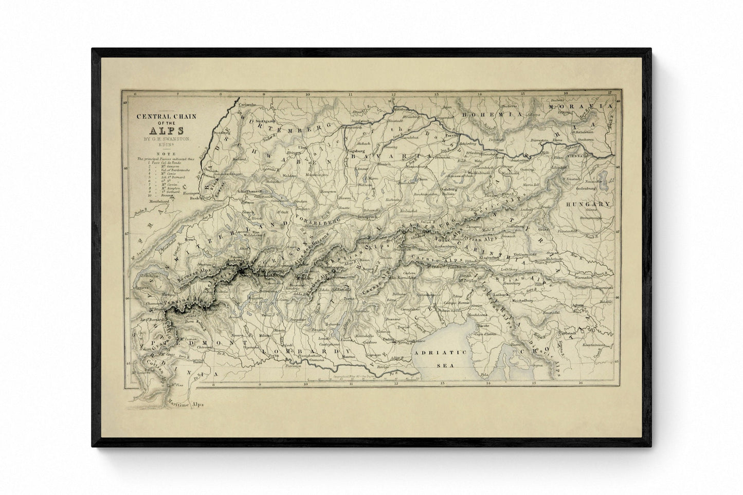 Central Chain of the Alps Map dated 1871 1871 – antique art print from Ninska Designs