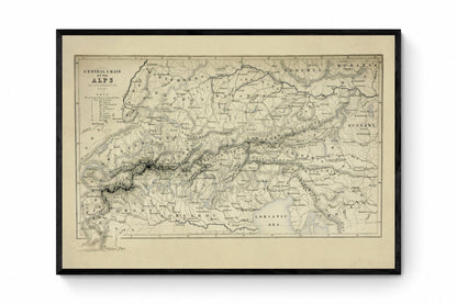 Central Chain of the Alps Map dated 1871 1871 – antique art print from Ninska Designs