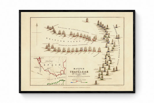 Battle of Trafalgar Map showing positions in Battle