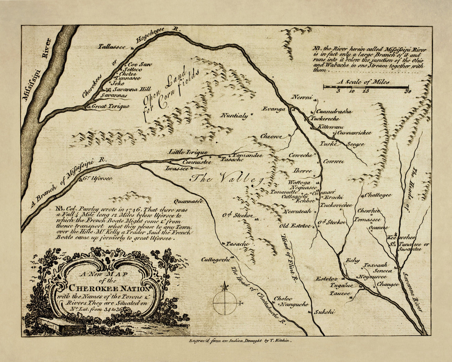 Cherokee Nation Map dated 1760 – antique art print from Ninska Designs