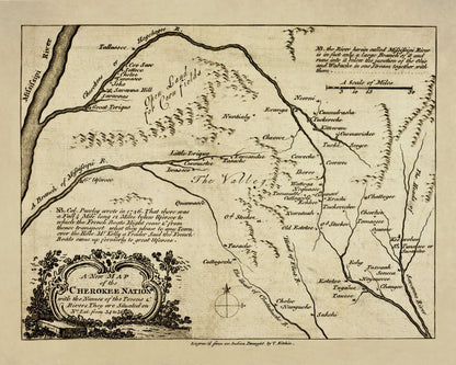 Cherokee Nation Map dated 1760 – antique art print from Ninska Designs