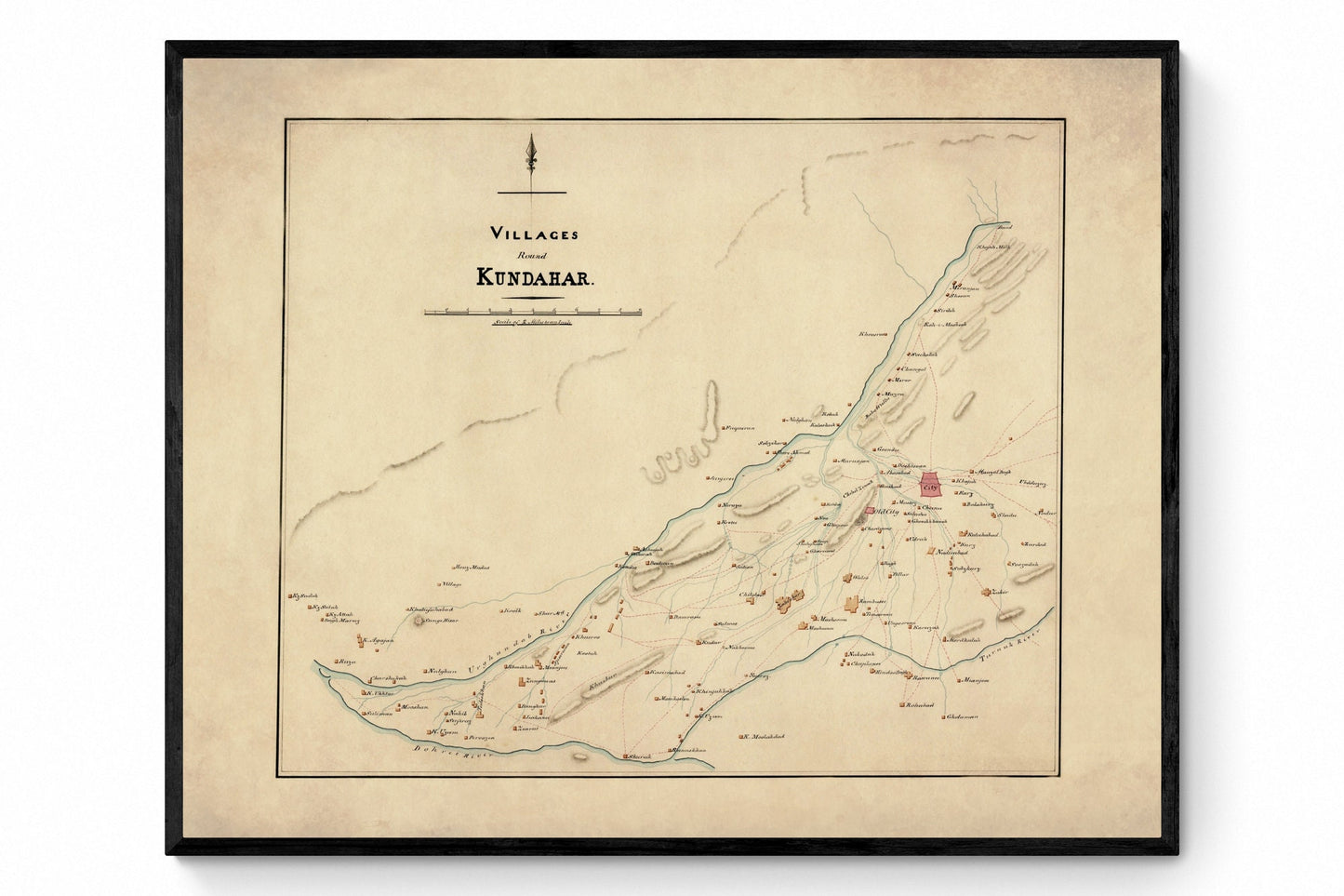 Villages round Kundahar 1840 – antique art print from Ninska Designs