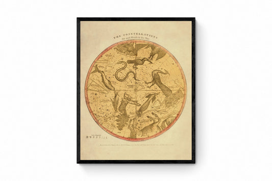 Constellations - dated 1856 - Antique Reproduction - Star Map - Constellation - Astronomy - Zodiac - Star Sign - Astrology - Wall Decor