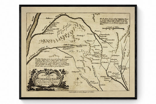 Cherokee Nation Map dated 1760 – antique art print from Ninska Designs