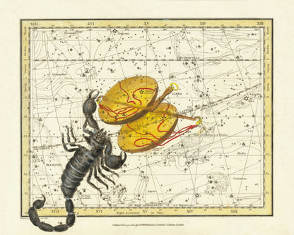 Scorpio & Libra Constellations Antique Reproduction 1822 – antique art print from Ninska Designs