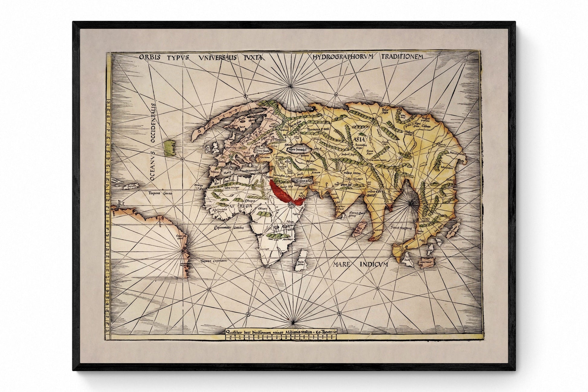 Ptolemy Map of the World in 1513 - Antique Reproduction Map - Geography - Available Framed