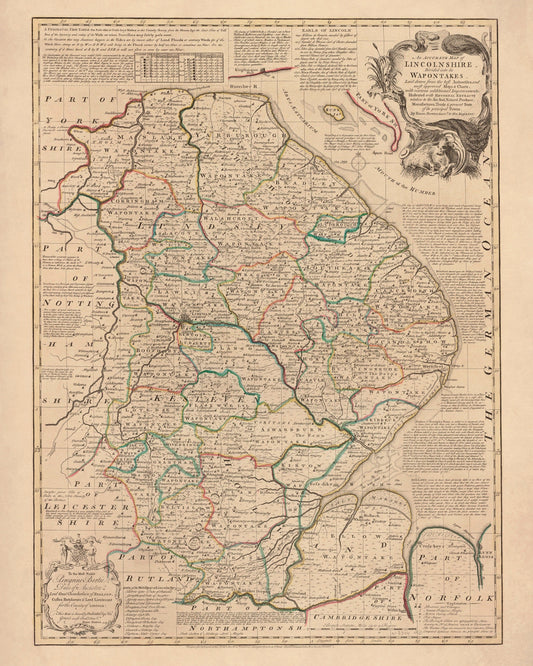 Lincolnshire Map dated 1755 – antique art print from Ninska Designs