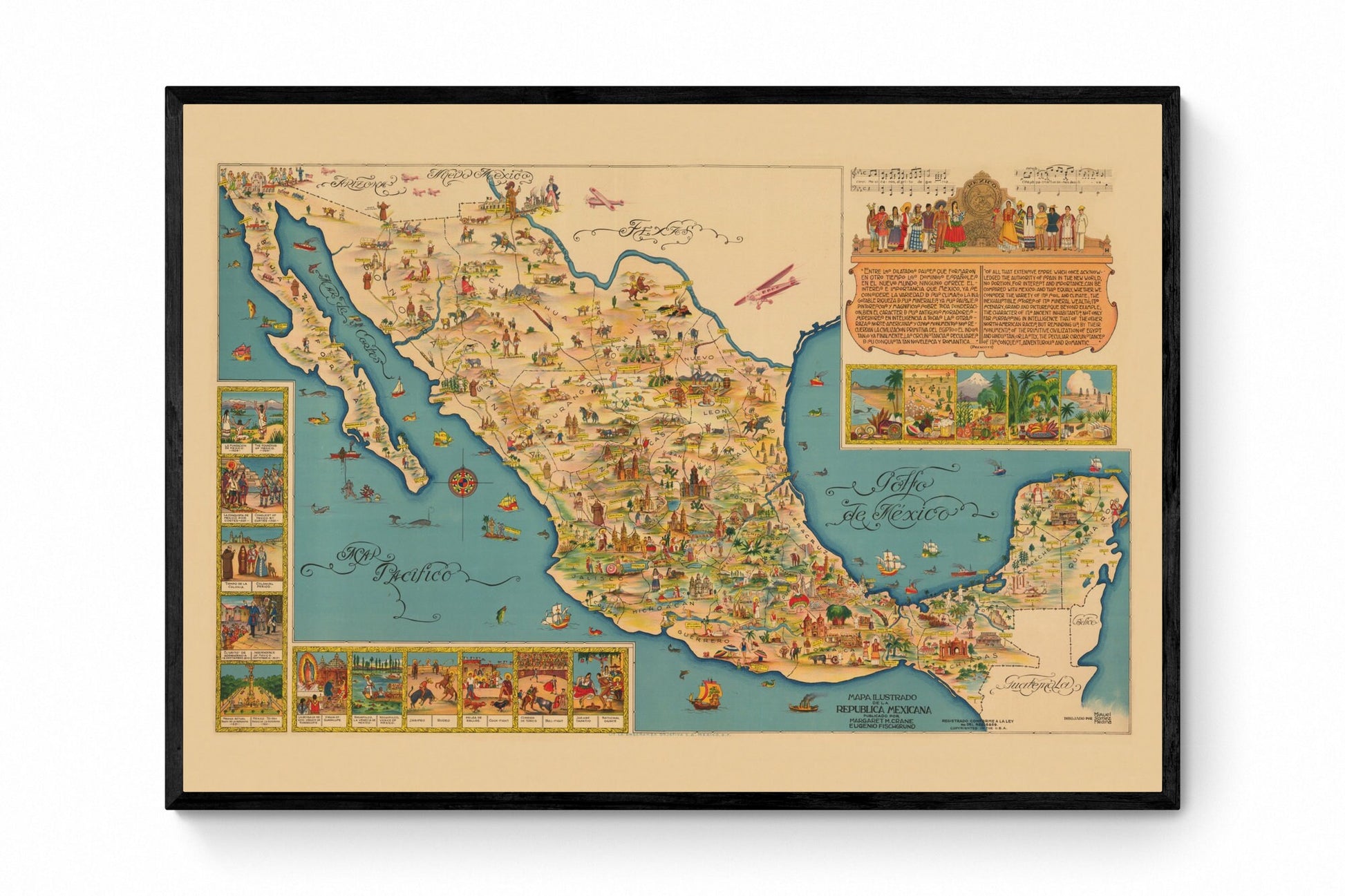 Map of Mexico 1930 – antique art print from Ninska Designs