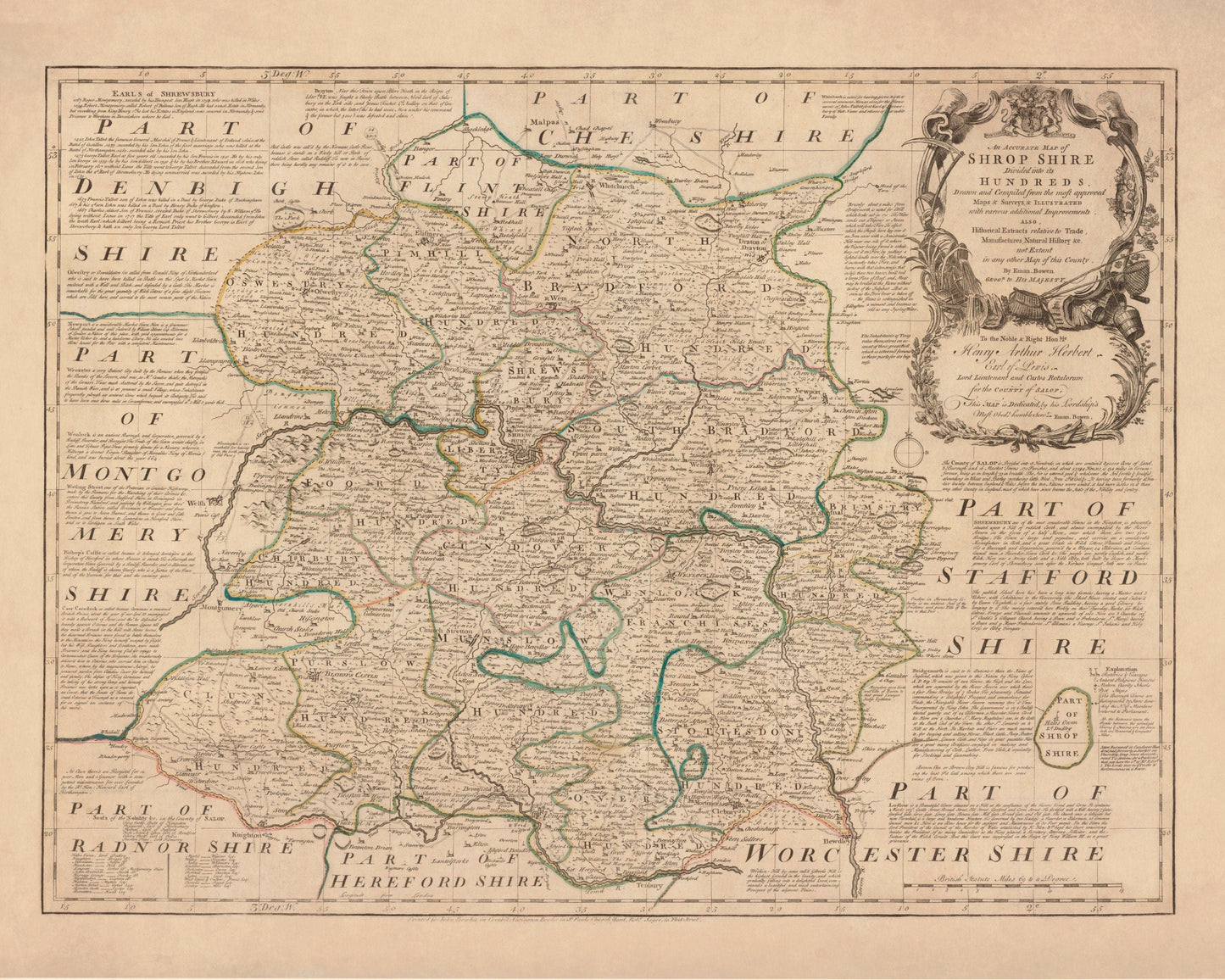 Shropshire Map dated 1760 – antique art print from Ninska Designs