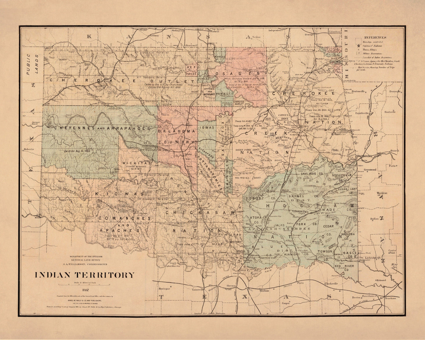Indian Territory Map dated 1887 1887 – antique art print from Ninska Designs