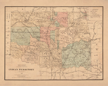 Indian Territory Map dated 1887 1887 – antique art print from Ninska Designs