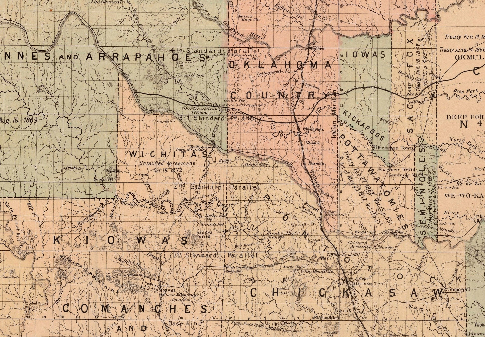 Indian Territory Map dated 1887 - Antique Reproduction - Oklahoma - United States - Native American History - Available Framed