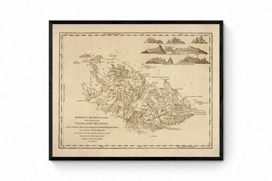 Falkland Islands Map dated 1764 - Antique Reproduction - Hawkins Maiden-land - Available Framed