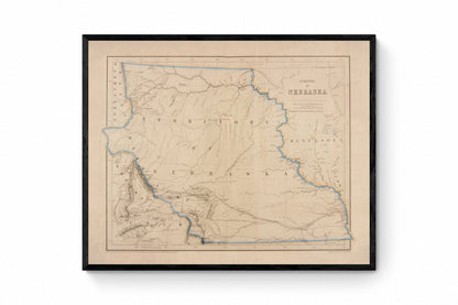 Territory of Nebraska map dated 1857 showing the proposed Pacific Railroad route - United States - Antique Reproduction - Available Framed