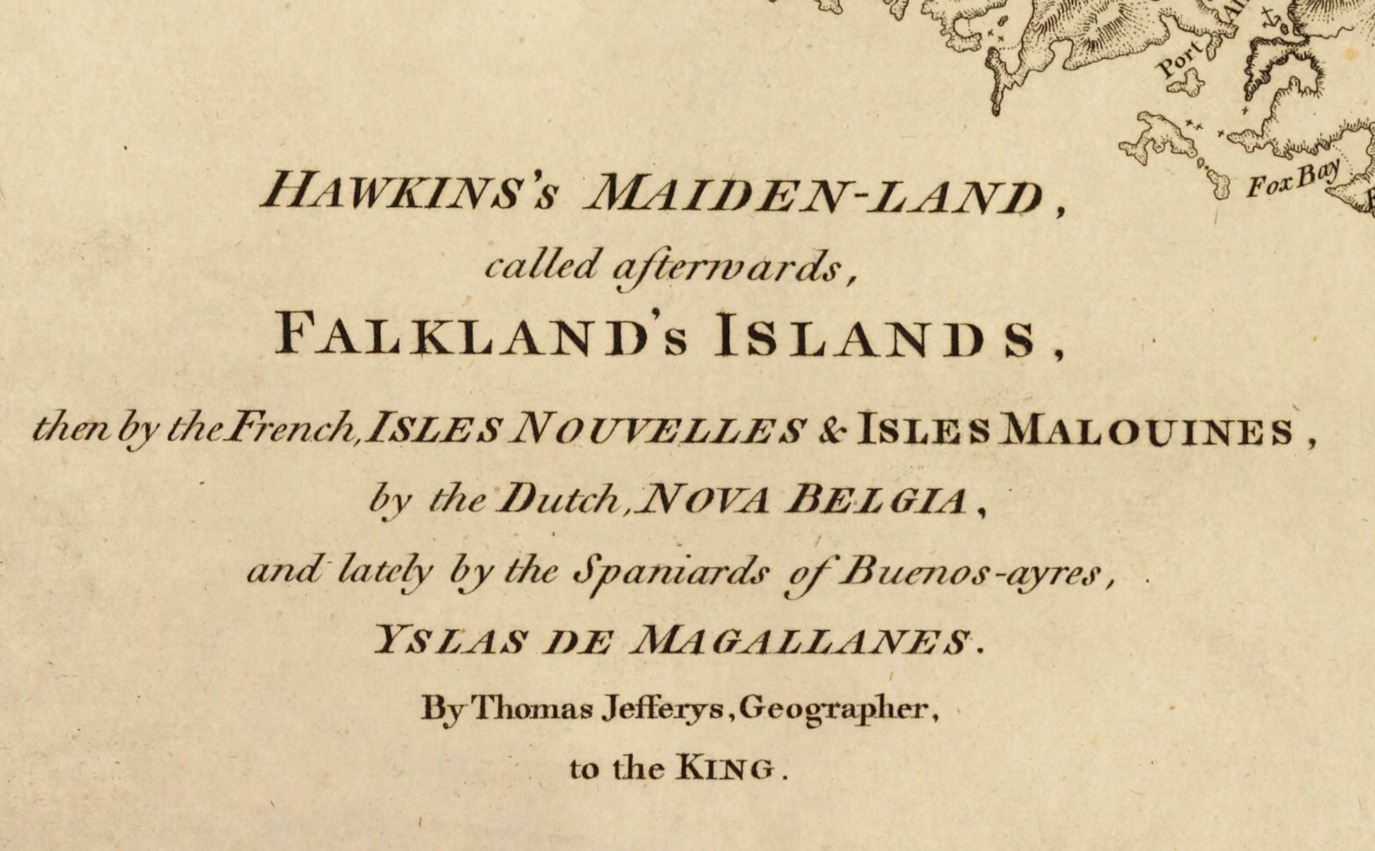 Falkland Islands Map dated 1764 - Antique Reproduction - Hawkins Maiden-land - Available Framed