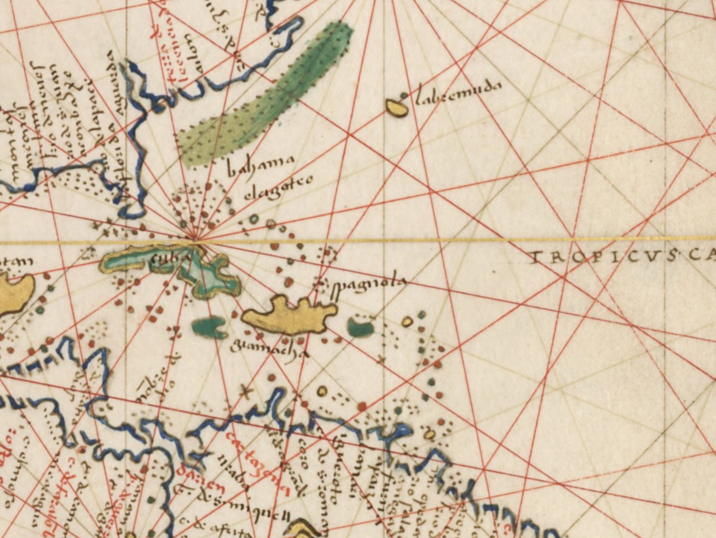 Atlantic Ocean Portolan Nautical Chart dated 1544 - Antique Reproduction - Navigation Chart - Available Framed