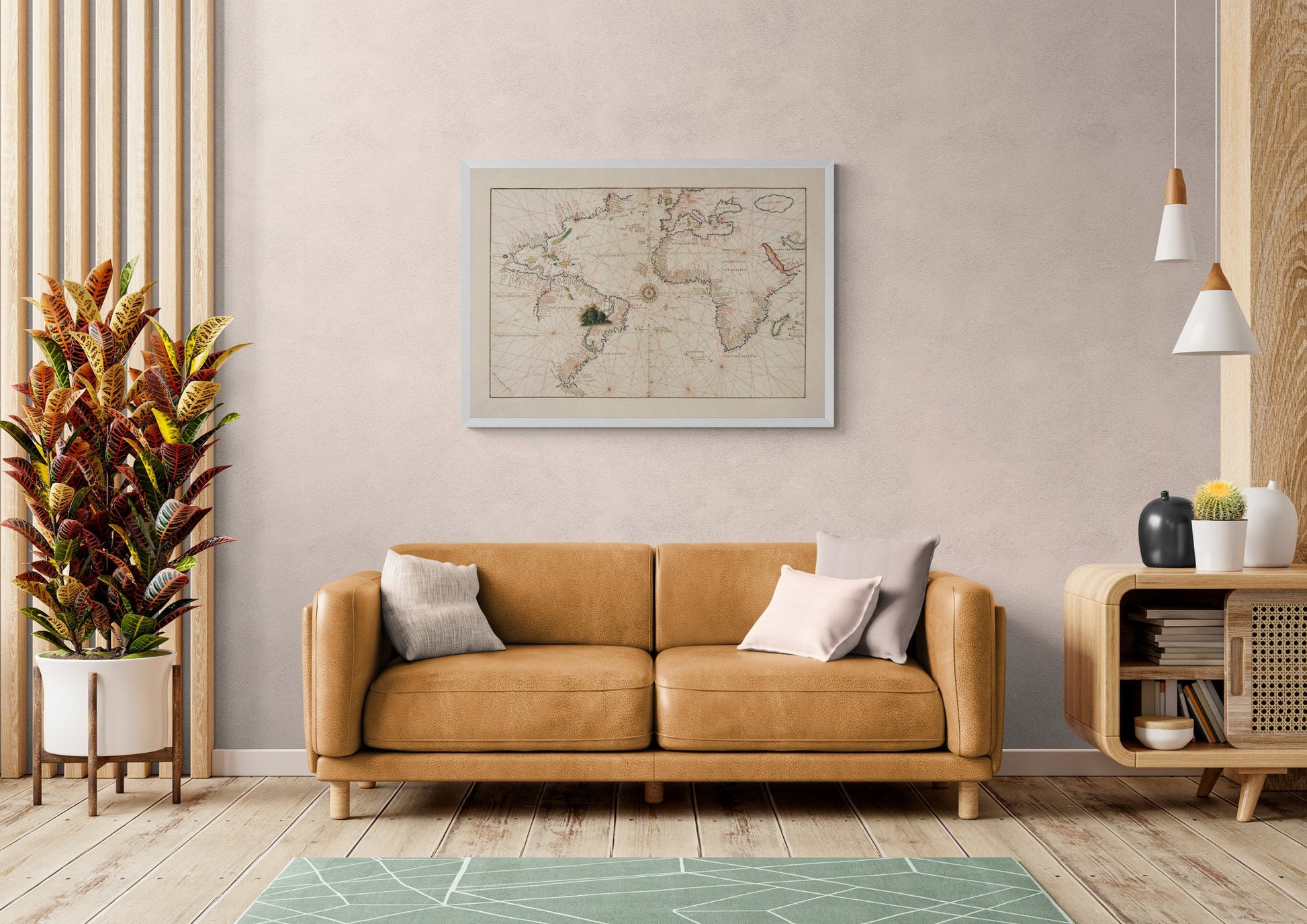 Atlantic Ocean Portolan Nautical Chart dated 1544 - Antique Reproduction - Navigation Chart - Available Framed